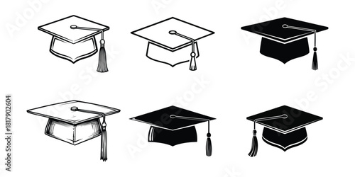 Collection of graduation caps, isolated on