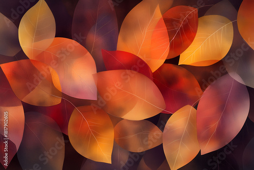 Autumn Leaves Pattern Seamless Digital Art Background with Translucent Fall Foliage