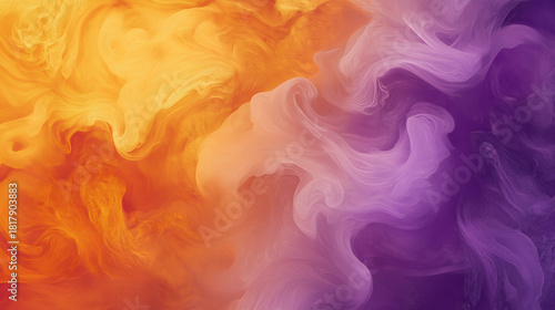 Vibrant Swirling Smoke or Ink Effect Abstract Background Orange Purple