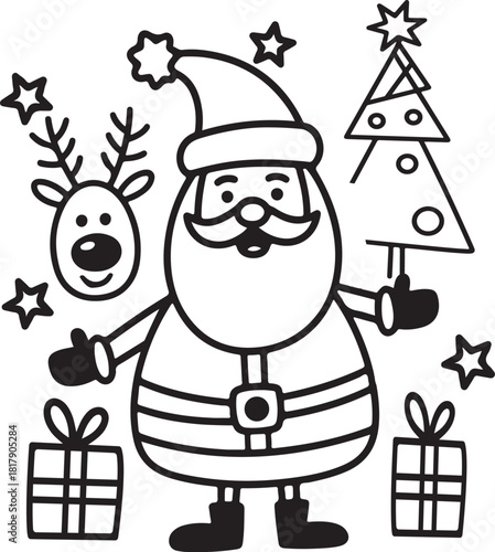 Wallpaper Mural Simple Santa Claus: Christmas Line Art Coloring Page Torontodigital.ca