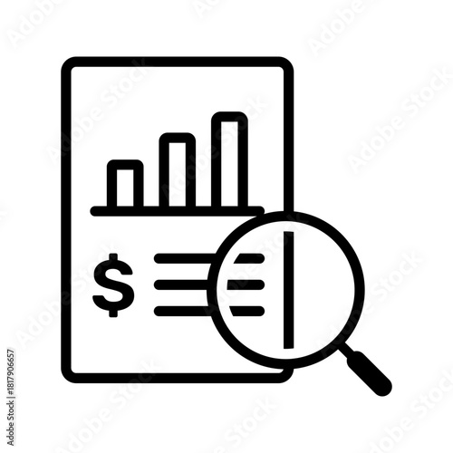 Outline financial audit search magnifying glass lineart
