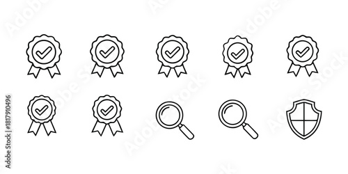 Collection of quality assurance icons isolated on