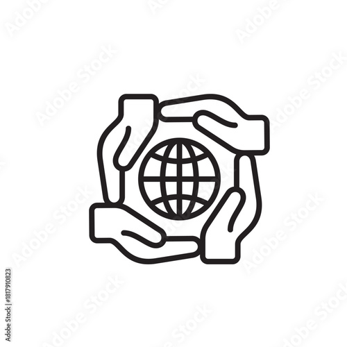 Global unity and support concept with hands surrounding the world, promoting teamwork, protection, and social responsibility for a sustainable future