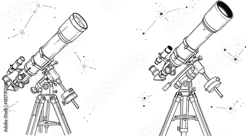 Astronomical telescope on a tripod for observing distant stars and celestial bodies in space