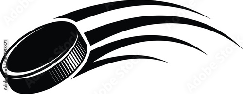 Flying Ice Hockey Puck with Speed Tail Vector Silhouette