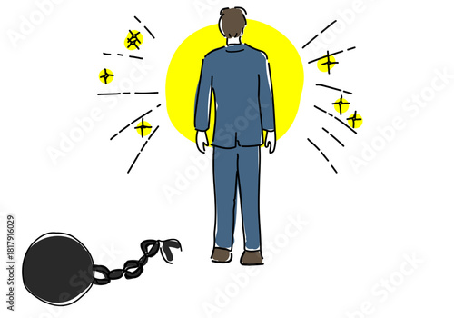 足かせを外して自由になる男性会社員