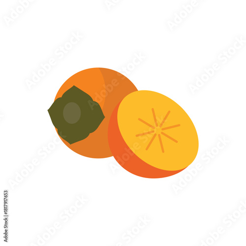 Persimmon. Flat vector, clipart illustration isolated on white background.