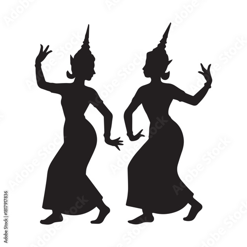 traditional thailand women dance silhouette vector