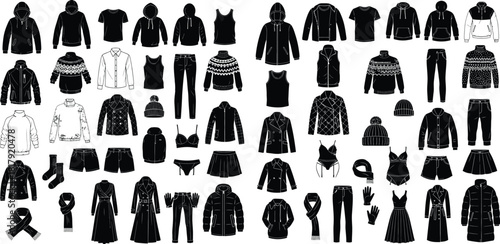 Extensive collection of various casual and formal clothing apparel items for women and men fashion
