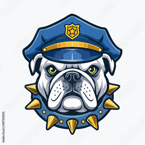 Police bulldog mascot – vector illustration of dog wearing police hat and spiked collar