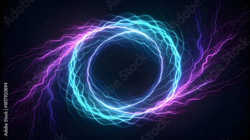 Vibrant neon energy ring portal with swirling cosmic trails