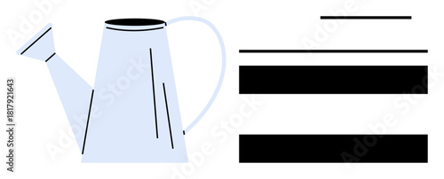 Watering can symbolizes care and nurturing. Black horizontal lines add a modern, balanced look. Ideal for gardening, sustainability, growth, minimalism, eco-friendly design, abstract concepts simple