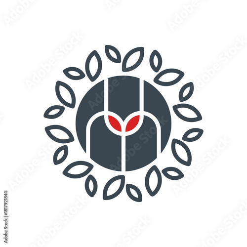 Abstract round logo style combination of letter MY and leaves vector illustration.
