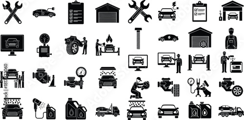 Extensive set of automotive service and car repair vector icons for garage and maintenance businesses