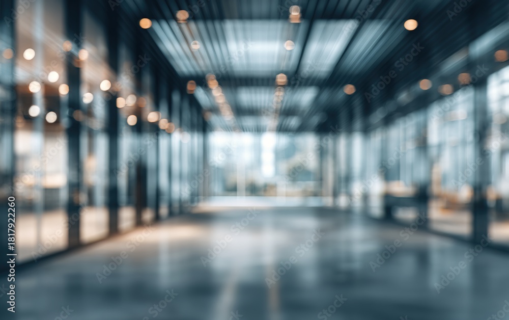 Fototapeta premium Modern blurred office space of a business building center. Glass wall with empty space. Blurred abstract light background for presentation and design. High quality. High quality