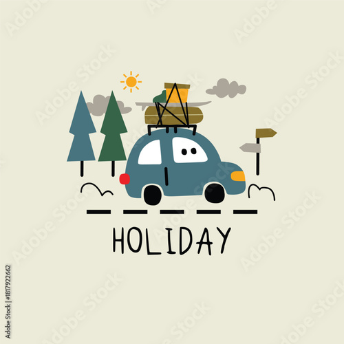 Little car holiday doodle vector 
