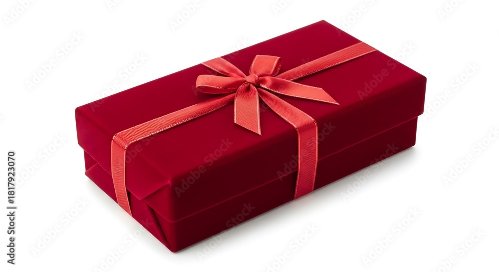 Obraz premium Elegant Red Velvet Gift Box with Satin Ribbon Bow Luxury Present for Special Occasions Birthdays Holidays Anniversaries Romance and Corporate Gifts