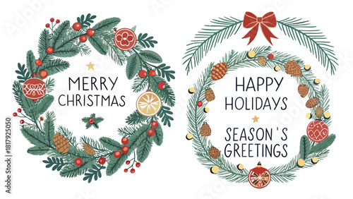 Christmas and Holiday Wreaths with Festive Greetings