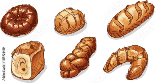 Hand-Drawn Bakery Bread Set