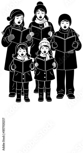A group of Christmas carolers singing festive holiday songs.
