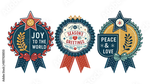 Vintage Christmas Holiday Greeting Badges Set