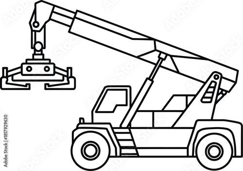 Simple line drawing of a mobile crane with a gripper attachment