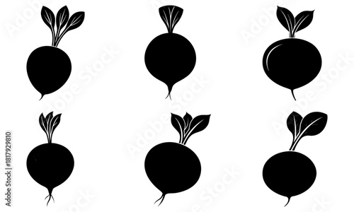 Fresh black silhouette of beet root vegetables for healthy eating, vegan lifestyle, gardening, and organic food concepts, originally a scalable vector graphic