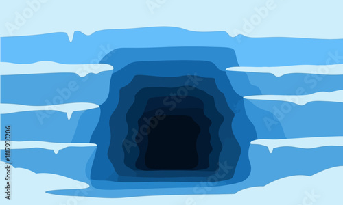 Deep blue ice cave entrance illustration.
