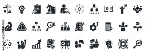 Swot Analysis Icon Set. Contains Icons That Are Relevant For Business. Designed In Vector Glyph Style