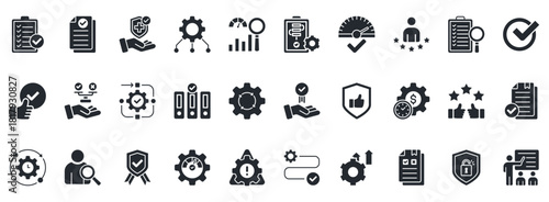 Best Practice Icon Set. Contains Icons That Are Relevant For Business. Designed In Vector Glyph Style