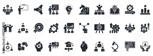 Workshop Icon Set. Contains Icons That Are Relevant For Business. Designed In Vector Glyph Style