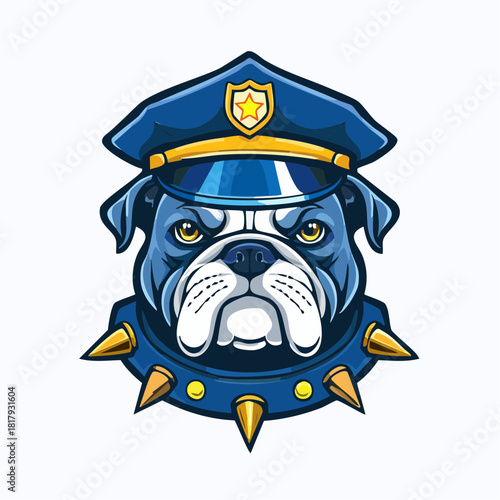 Police bulldog mascot – vector illustration of bulldog wearing police hat and spiked collar