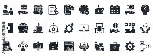 Freelance Icon Set. Contains Icons That Are Relevant For Business. Designed In Vector Glyph Style