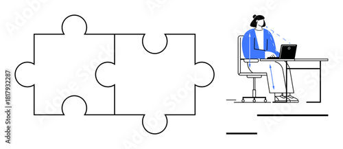 Teamwork concept. Teamwork ed by puzzle pieces and a professional at a desk with a laptop. Teamwork fostering collaboration, problem-solving, and efficient solutions. For projects, communication