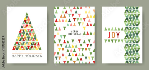 Minimalistic Christmas greeting cards layouts. Festive design templates for marketing and business promotions, digital and virtual uses.