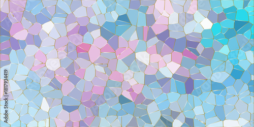 light azure and black Broken Stained Glass Background with White lines Voronoi diagram background. Seamless pattern with 3d shapes vector Vintage Illustration background Mint marble bath floor. 