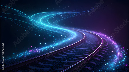 Enchanting neon train tracks illuminated by cosmic particles