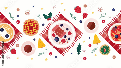 Festive holiday brunch with delightful pies, pancakes, and coffee for cheerful morning gatherings, perfect for seasonal promotions and cozy lifestyle blogs