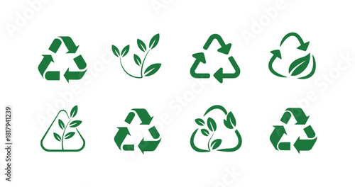Promote eco-friendly practices with this set of green recycling icons, ideal for sustainable business campaigns and environmental awareness, showing commitment to a greener future