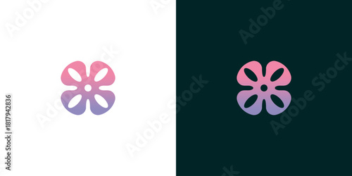 Creative logo concept of a stylized four-leaf flower or clover with a modern pink and purple color gradient for a unique brand identity