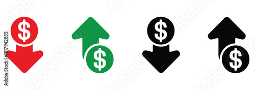 Visualize financial trends with these striking icons showing profit growth and loss, perfect for business reports and investment analysis, easily illustrate market direction