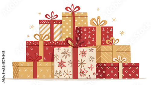 Joyful stack of Christmas presents for holiday cheer, offering festive gifts and seasonal celebrations in a delightful pile of wrapped surprises