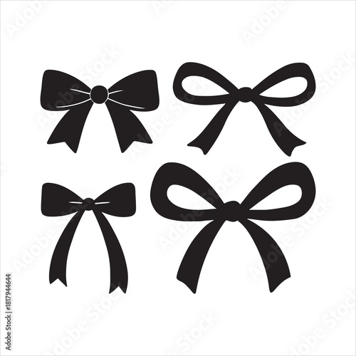 Ribbon Bows Silhouette Vector Set.