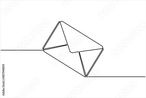 Continuous one line art mail icon email letter message. Line art mail continuous sketch newsletter business outline vector illustration