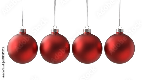 Festive red Christmas ornaments hanging in a row bring holiday cheer and joy