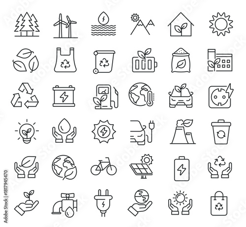 Set of collection line icons related Environment. Editable stroke. Perfect pixel on transparent background
