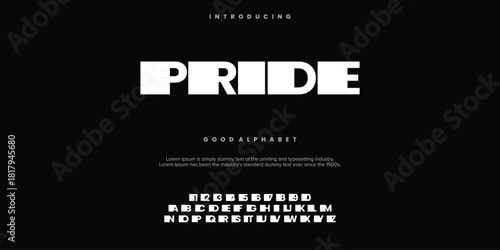 Pride Modern minimal abstract alphabet fonts. Typography technology, electronic, movie, digital, music, future, logo creative font. vector illustration