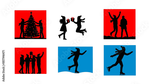 Christmas and Winter Holiday Celebration Silhouettes Vector Graphics for Festive Designs