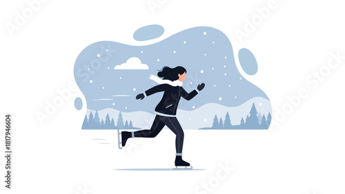 Winter Ice Skating Fun Woman Enjoying a Snowy Outdoor Activity