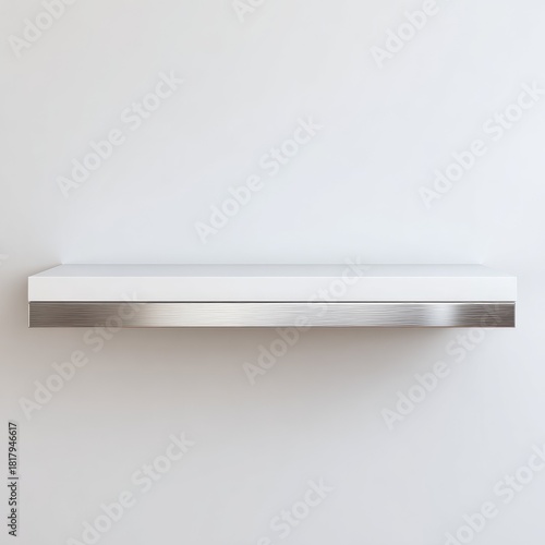 Wallpaper Mural Minimalist white shelf with silver accent against a white wall. Torontodigital.ca